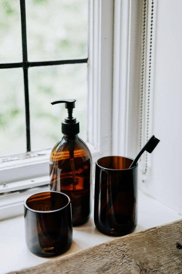 Recycled Amber Brown Glass Utensil Pot