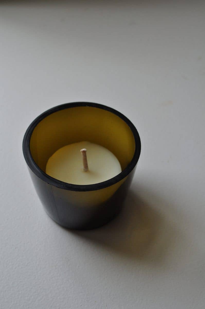 Recycled Olive Green Glass 'Luna' Tea Light Cup