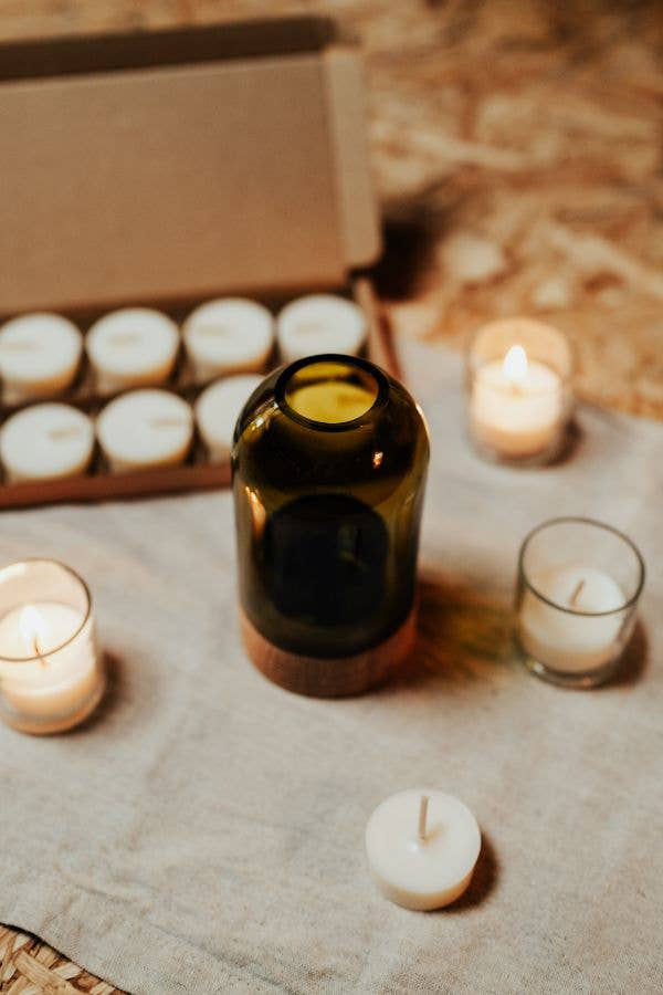 Rustic Wood & Recycled Olive Green Glass Dome