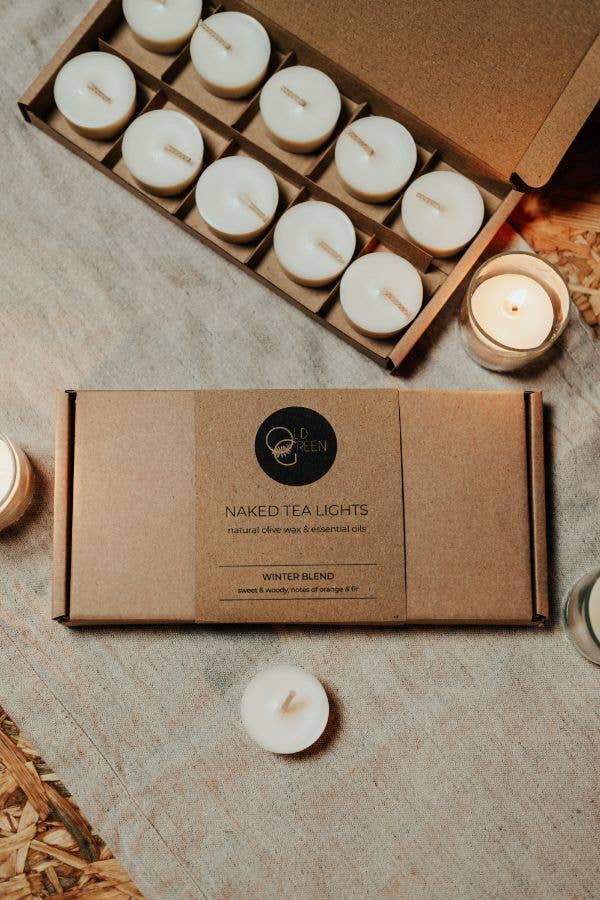 Box of 10 Olive Wax Winter Tealights - 40 hour burn time