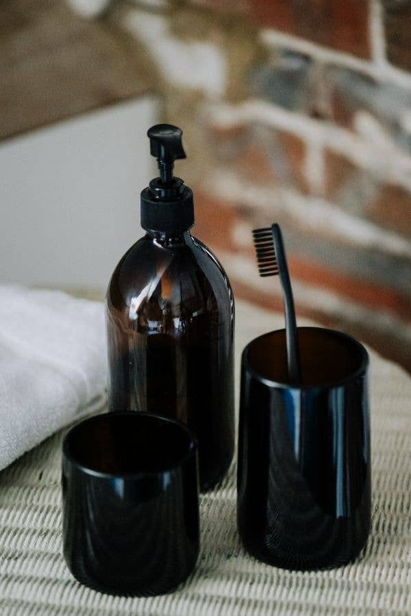 Recycled Amber Brown Glass Utensil Pot