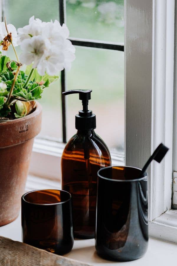 Recycled Amber Brown Glass Utensil Pot